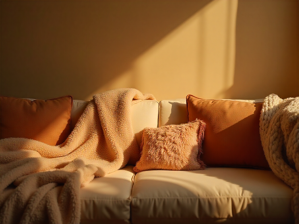 Elegant textile decor arrangement in a cozy living space